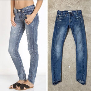 One Teaspoon HOODLUMS Jeans Women’s Size 24 Blue Denim Mid Waist Bowed Leg